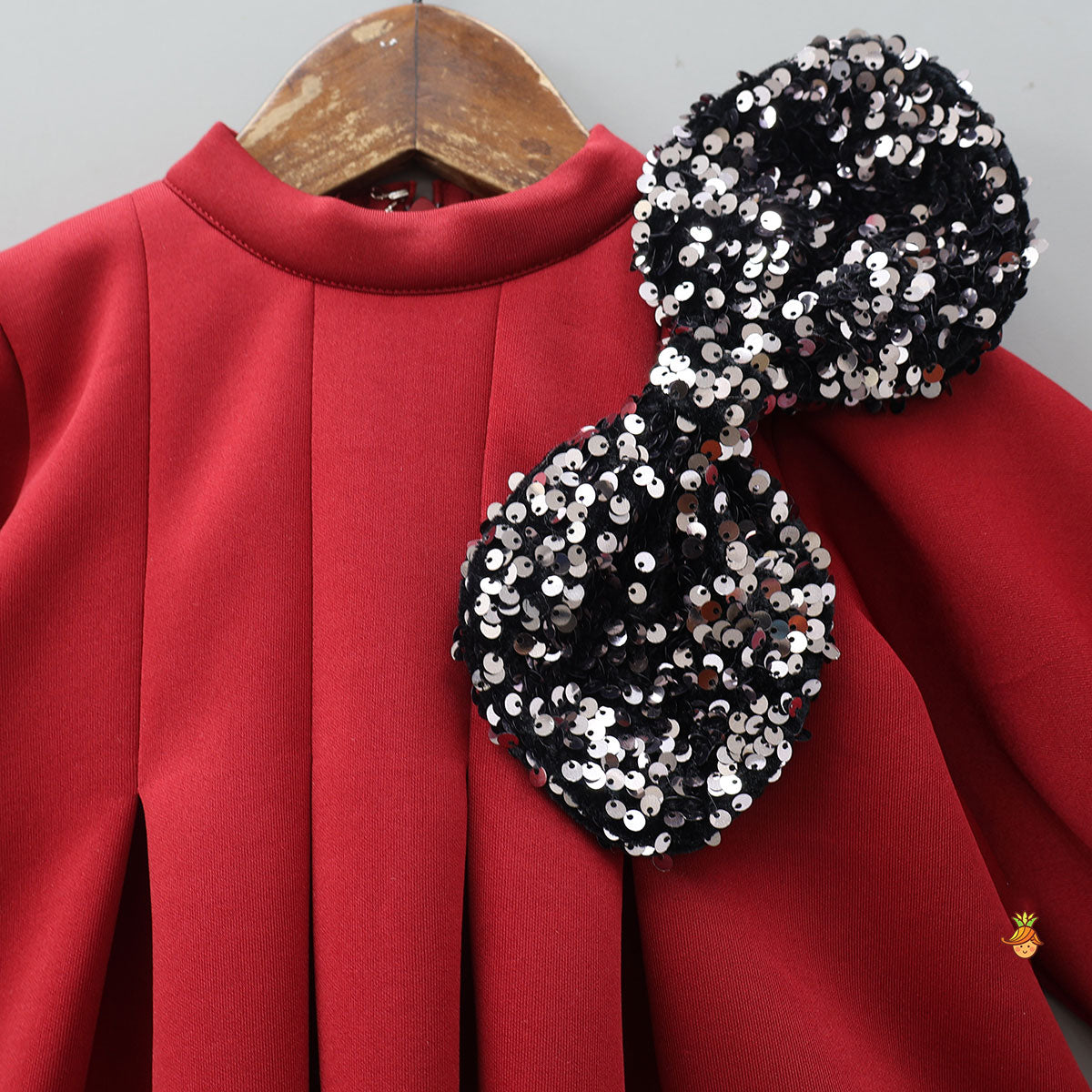 Pre Order: Sequin Bow Embellished Scuba Dress With Bow Hair Clip