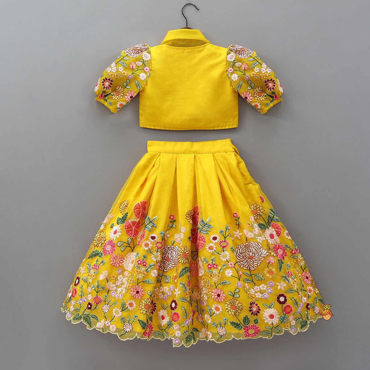 Pre Order: Collar Neck Front-Open Top And Heavy Embroidered Lehenga