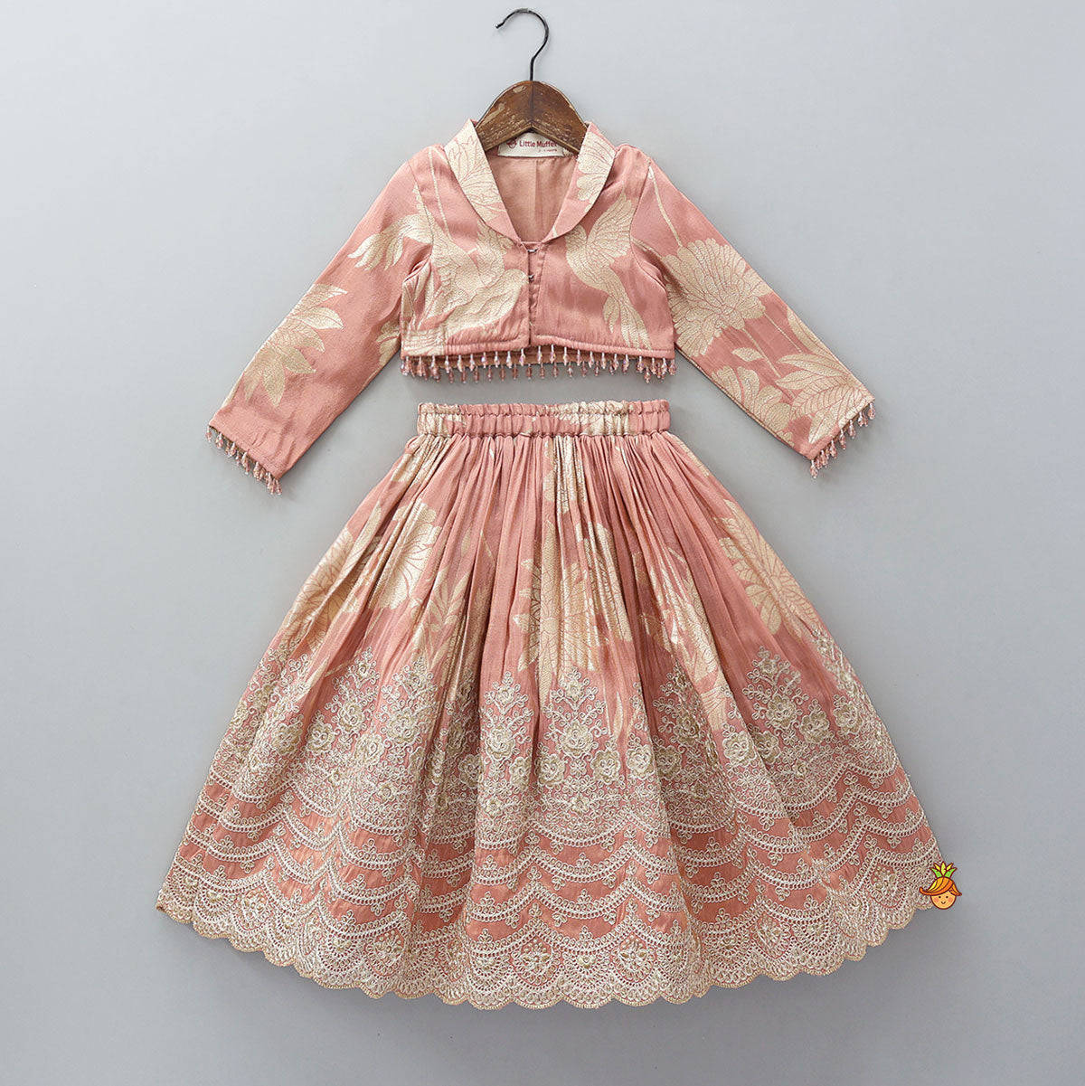 Pre Order: Blazer-Style Top And Scalloped Hem Lehenga