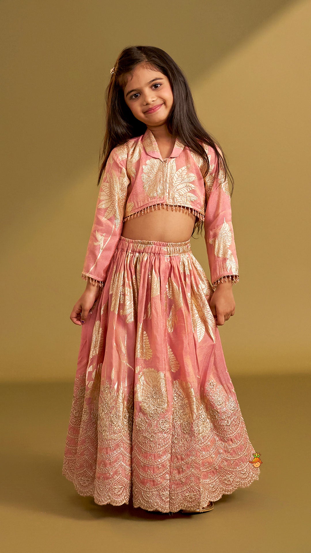 Pre Order: Blazer-Style Top And Scalloped Hem Lehenga