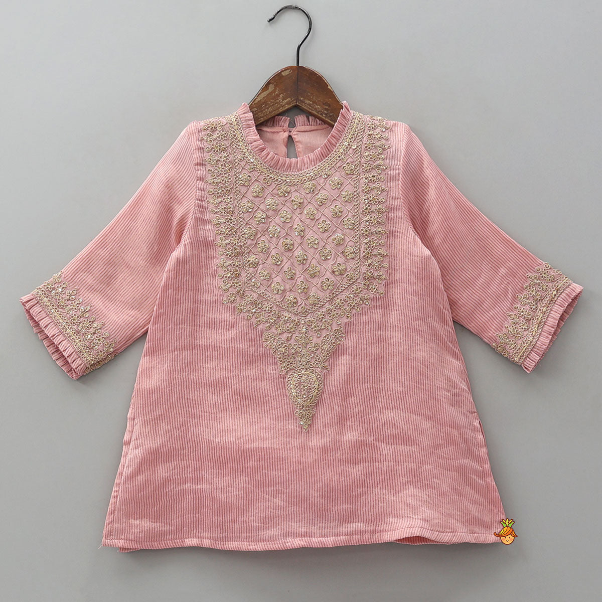 Pre Order: Shimmery Striped Kurti And Sharara With Matching Net Dupatta