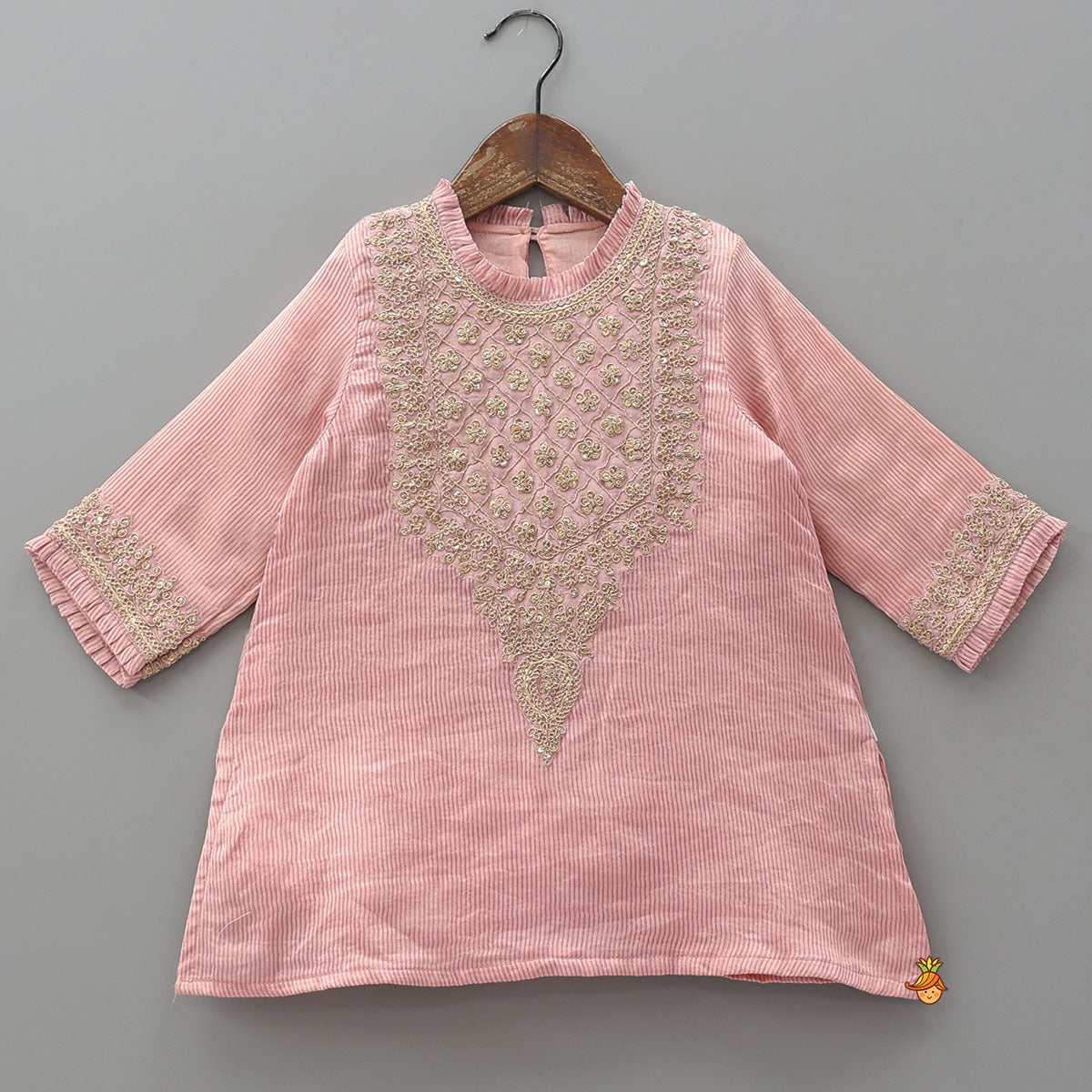 Pre Order: Shimmery Striped Kurti And Sharara With Matching Net Dupatta