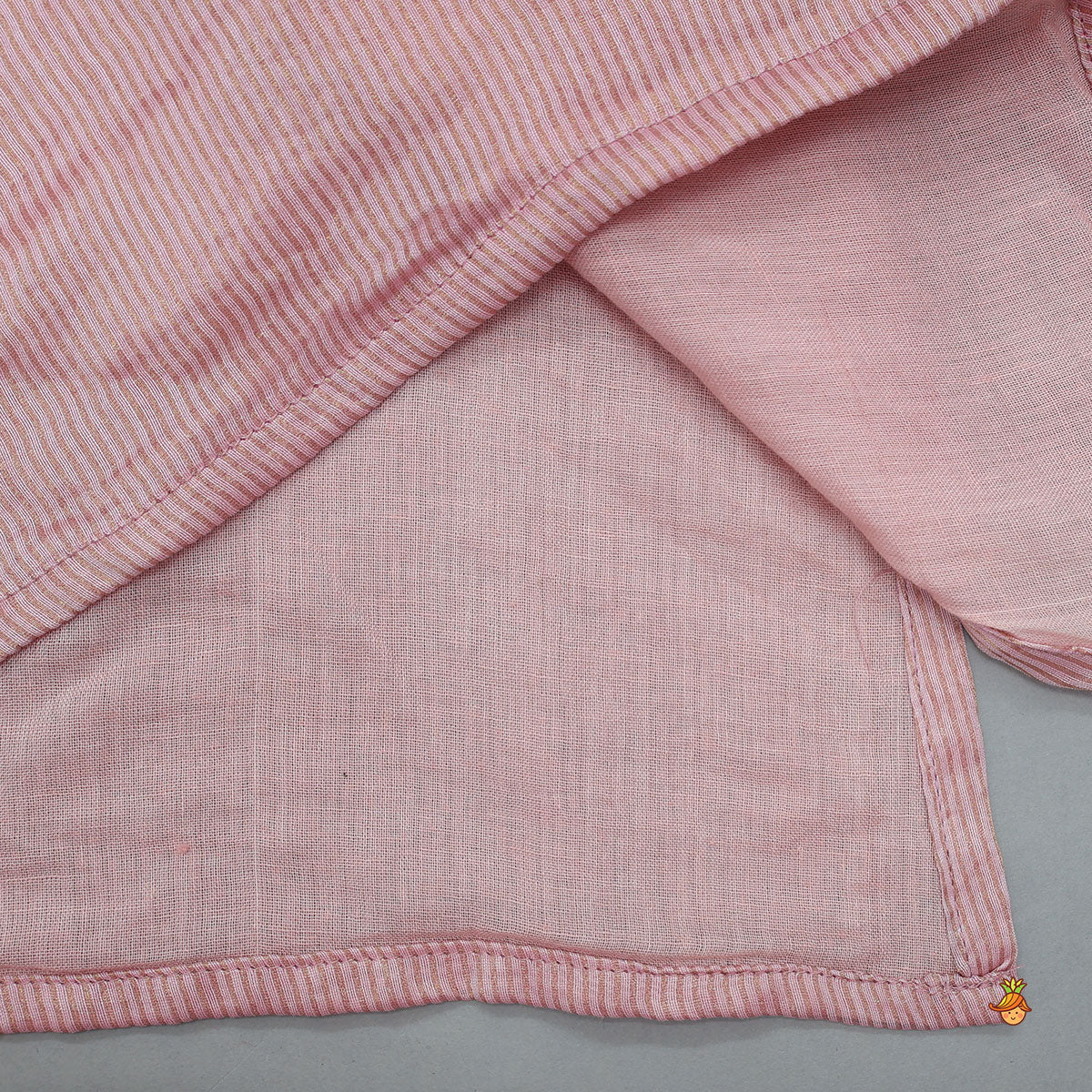 Pre Order: Shimmery Striped Kurti And Sharara With Matching Net Dupatta