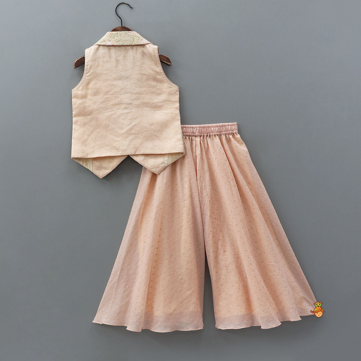 Pre Order: Embroidered Notch Collar Top And Flared Palazzo