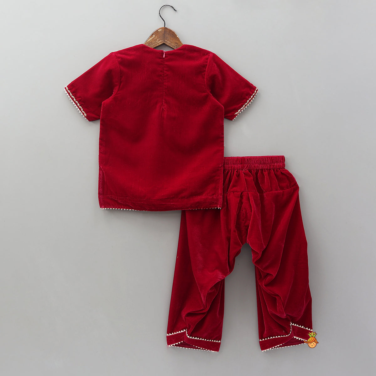 Pre Order: Hand Embroidered Kurti And Salwar With Contrasting Dupatta