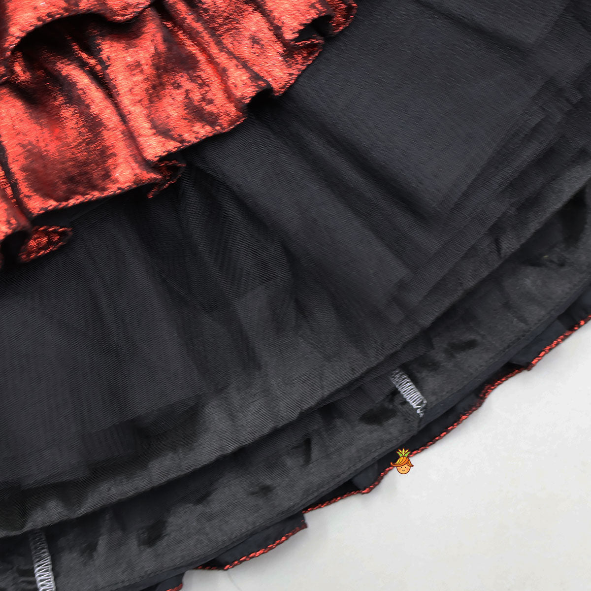 Pre Order: Butterfly-Adorned Drape Top With Layered Shiny Lehenga