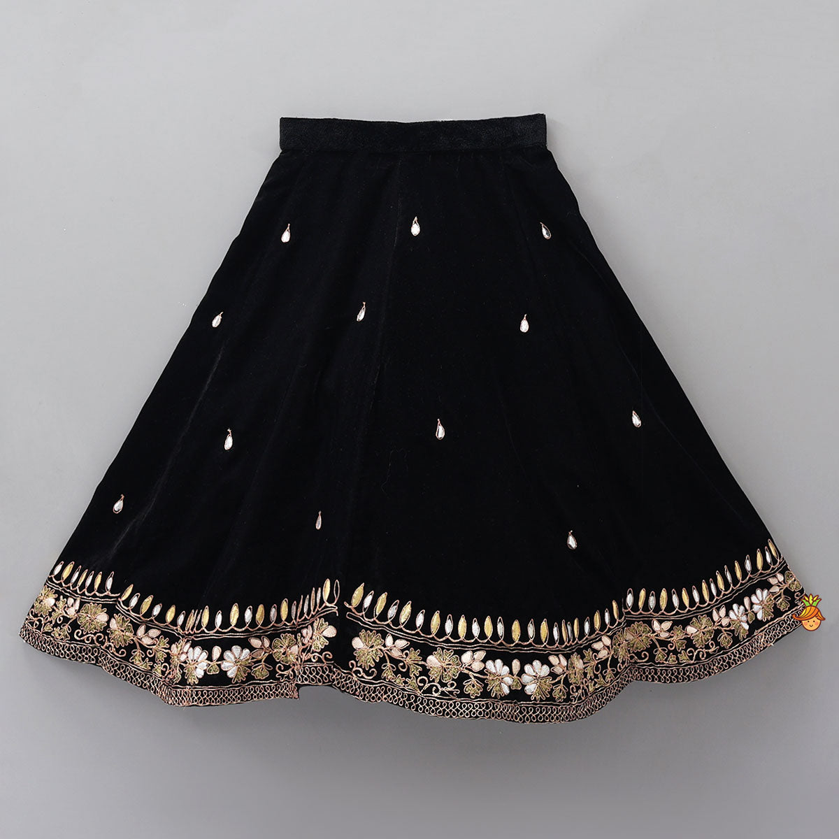 Pre Order: Stand Collar Velvet Stunning Black Top And Lehenga