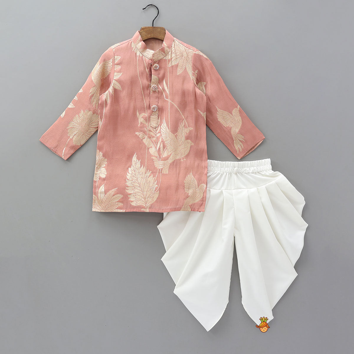 Pre Order: Bird Motif Detailed Shimmery Kurta And Dhoti