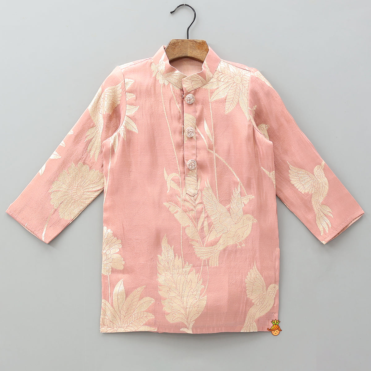 Pre Order: Bird Motif Detailed Shimmery Kurta And Dhoti