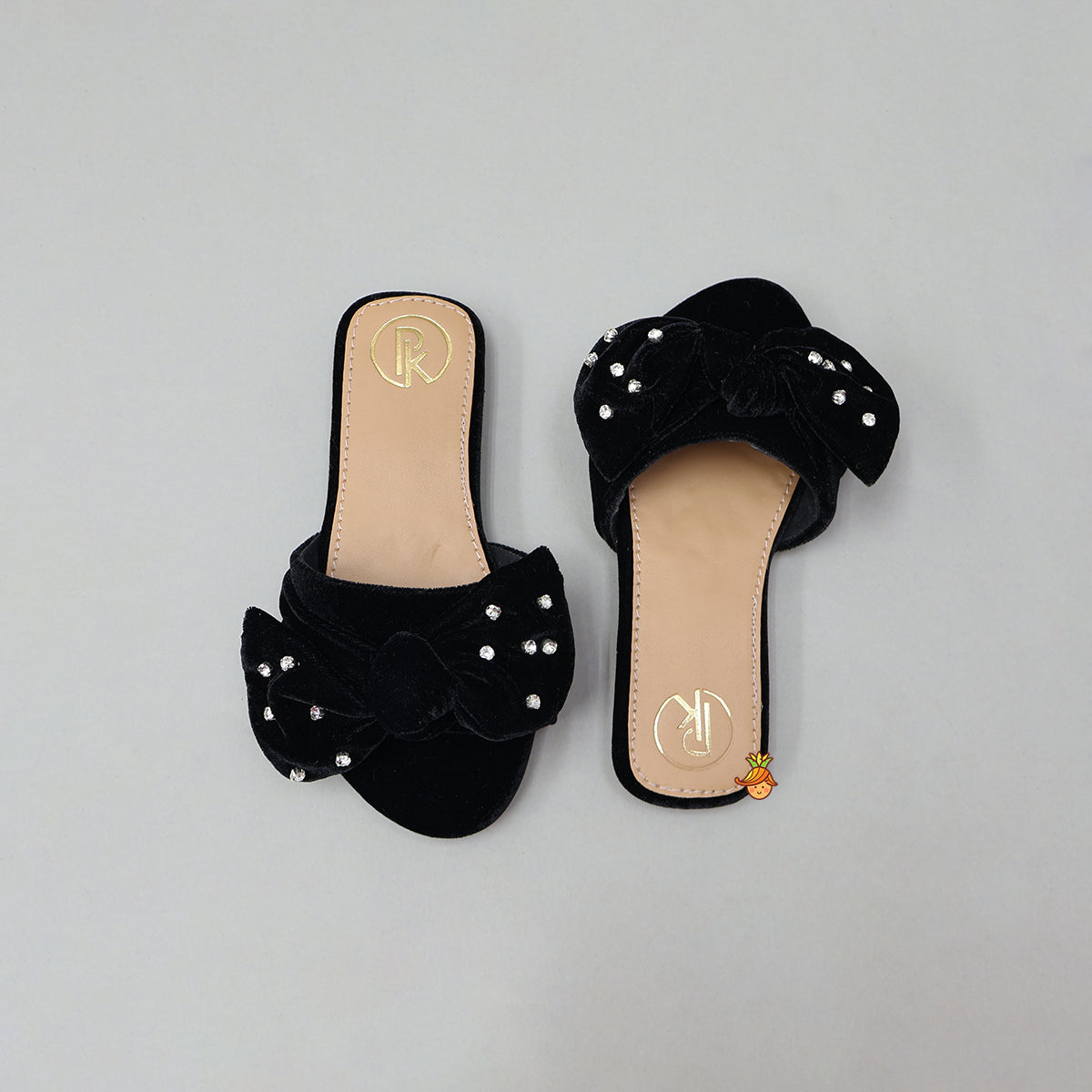 Bow Adorned Embellished Velvet Flats