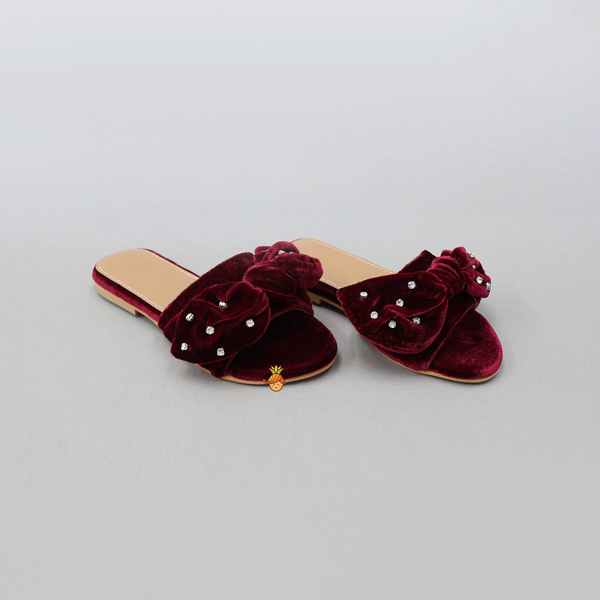 Adorable Bow Embellished Velvet Flats