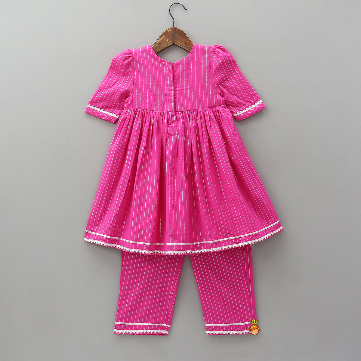 Lurex Striped Kurti And Pant With Contrasting Dupatta