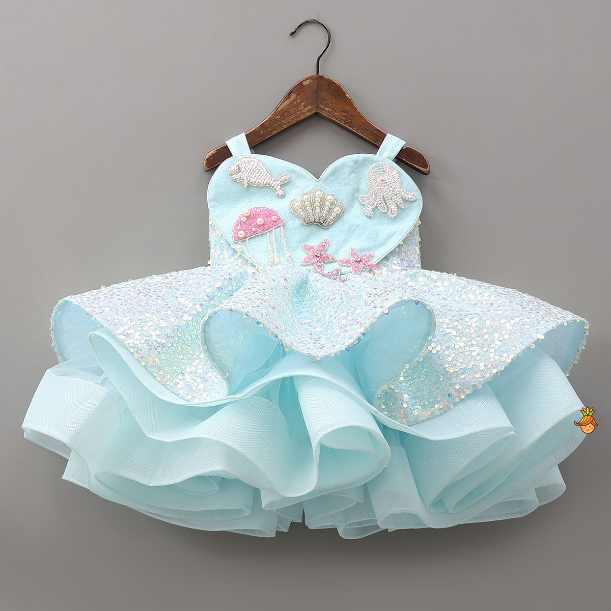 Glittery Aqua-Themed Heart-Shaped Embellished Dress