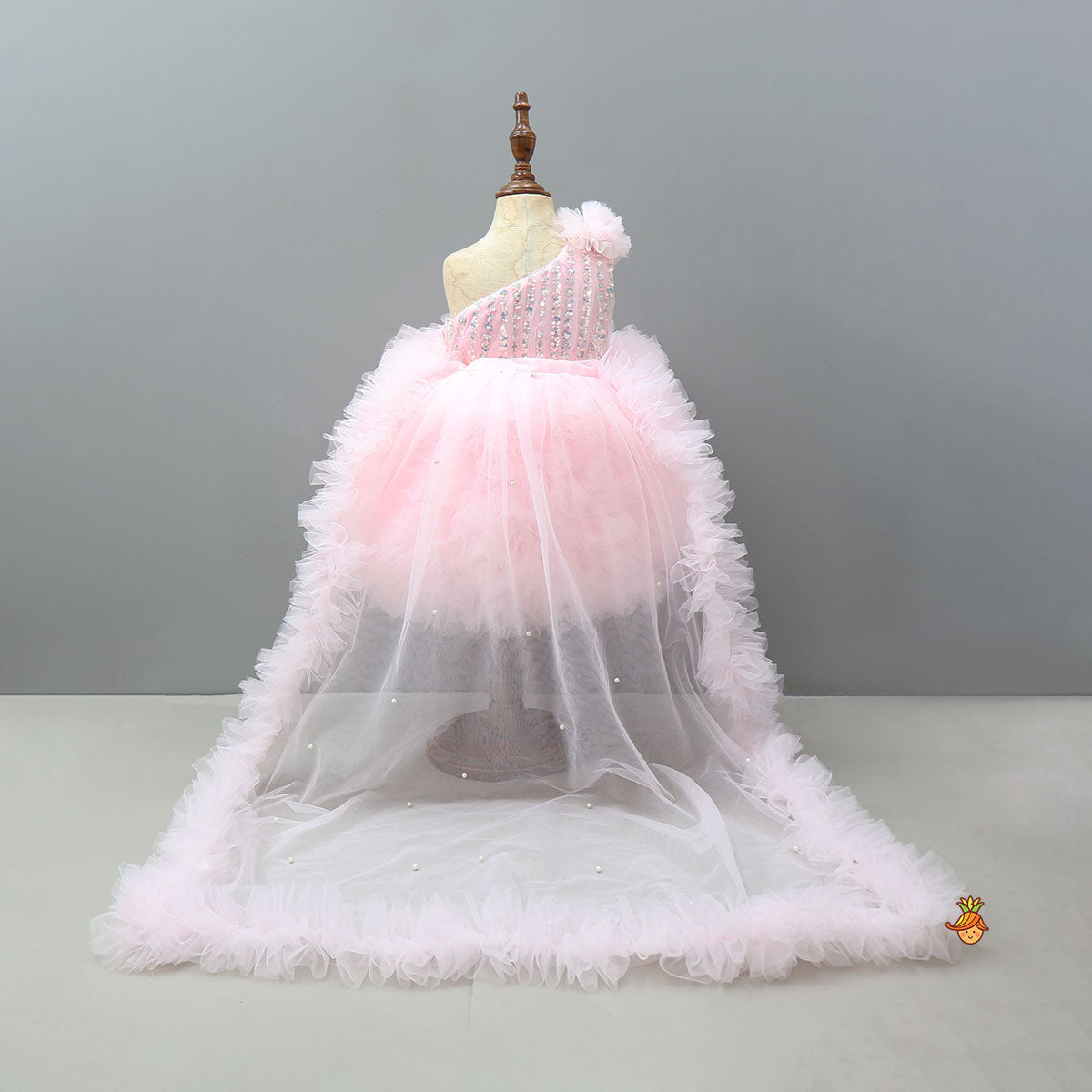 Sequin Work Yoke Trail Dress With Headband