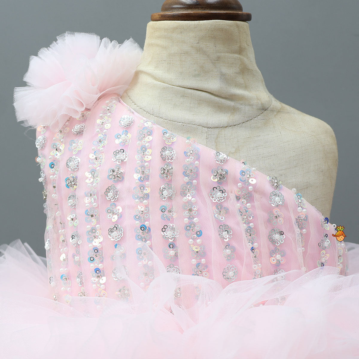 Sequin Work Yoke Trail Dress With Headband