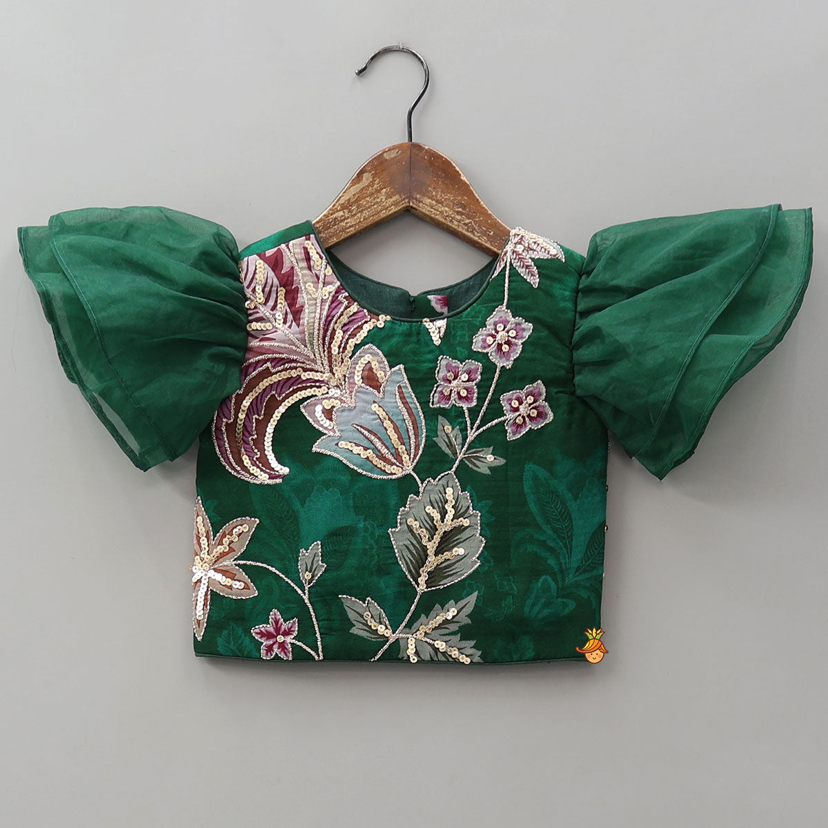 Pre Order: Elegant Layered-Sleeve Top And Lehenga With Stylish Dupatta