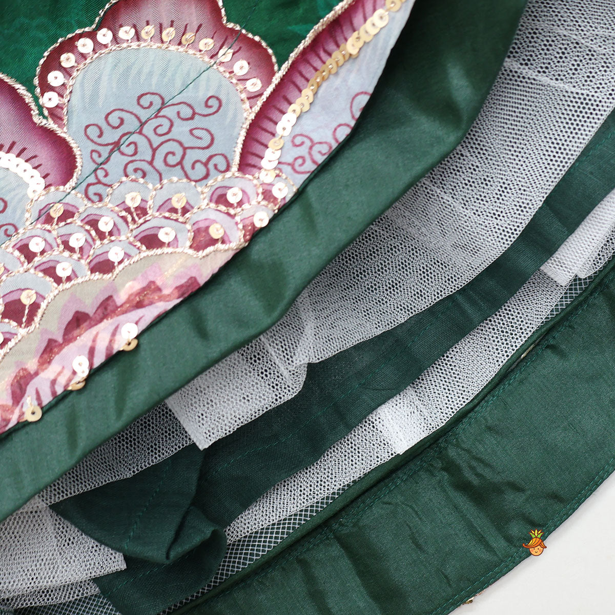 Pre Order: Elegant Layered-Sleeve Top And Lehenga With Stylish Dupatta