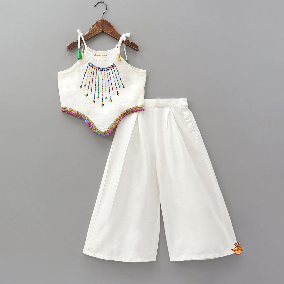 Pre Order: Thread Embroidered Asymmetric Top With Palazzo