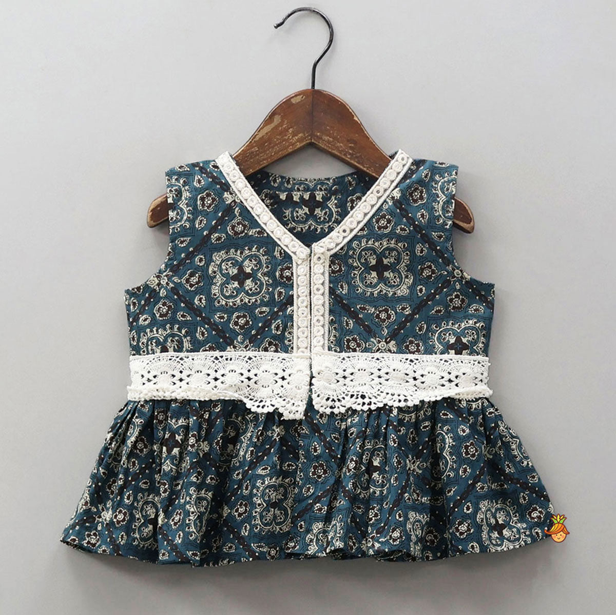 Lace Work Printed Top And Flared Palazzo