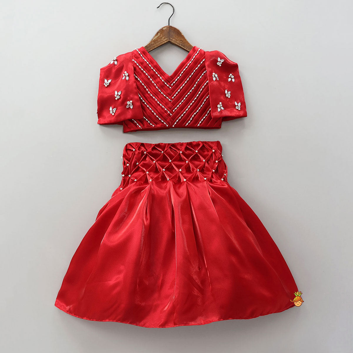 Stylish Sheen Top With Checks-Design Lehenga