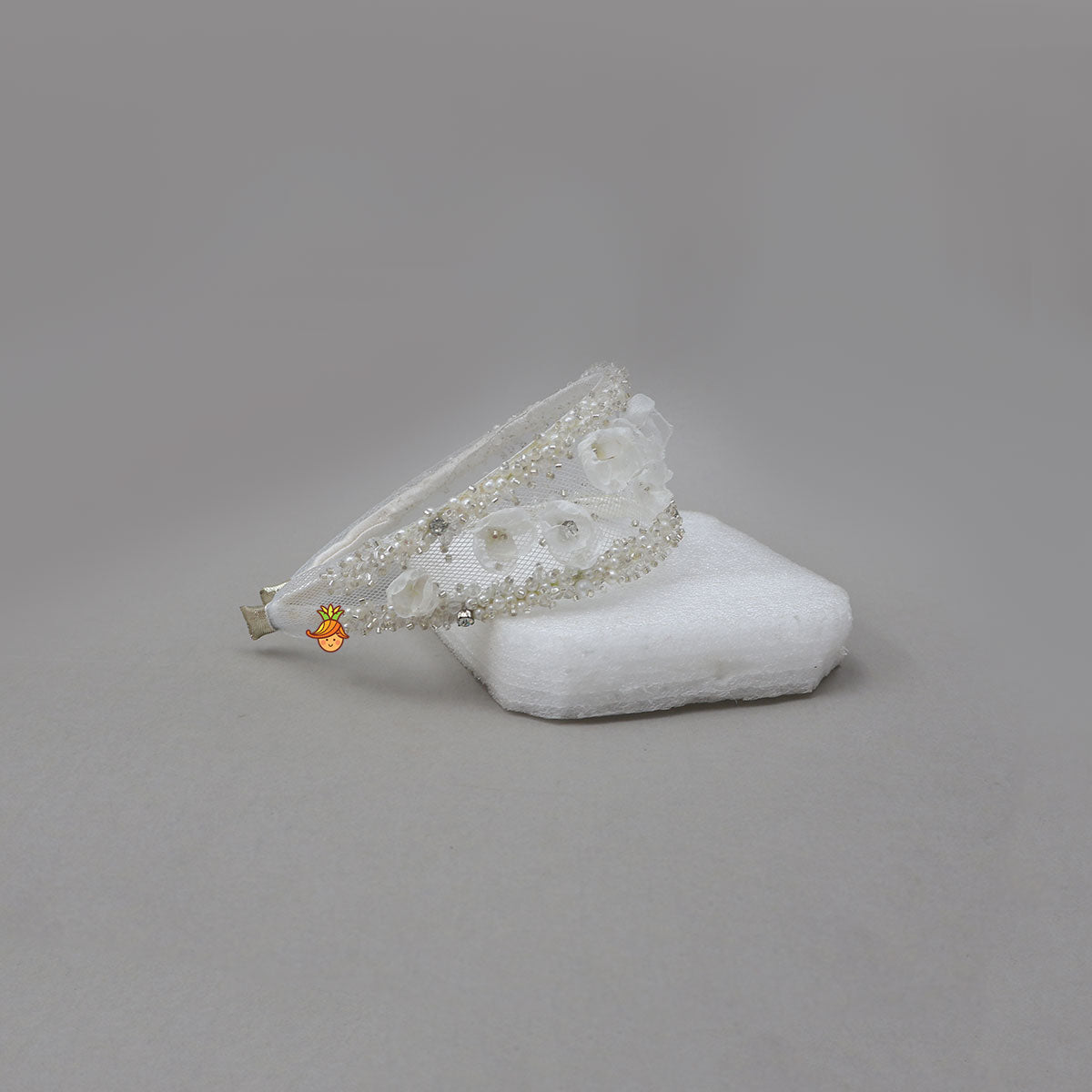 Gorgeous Net Hair Band With Fabric Flower Embellishments