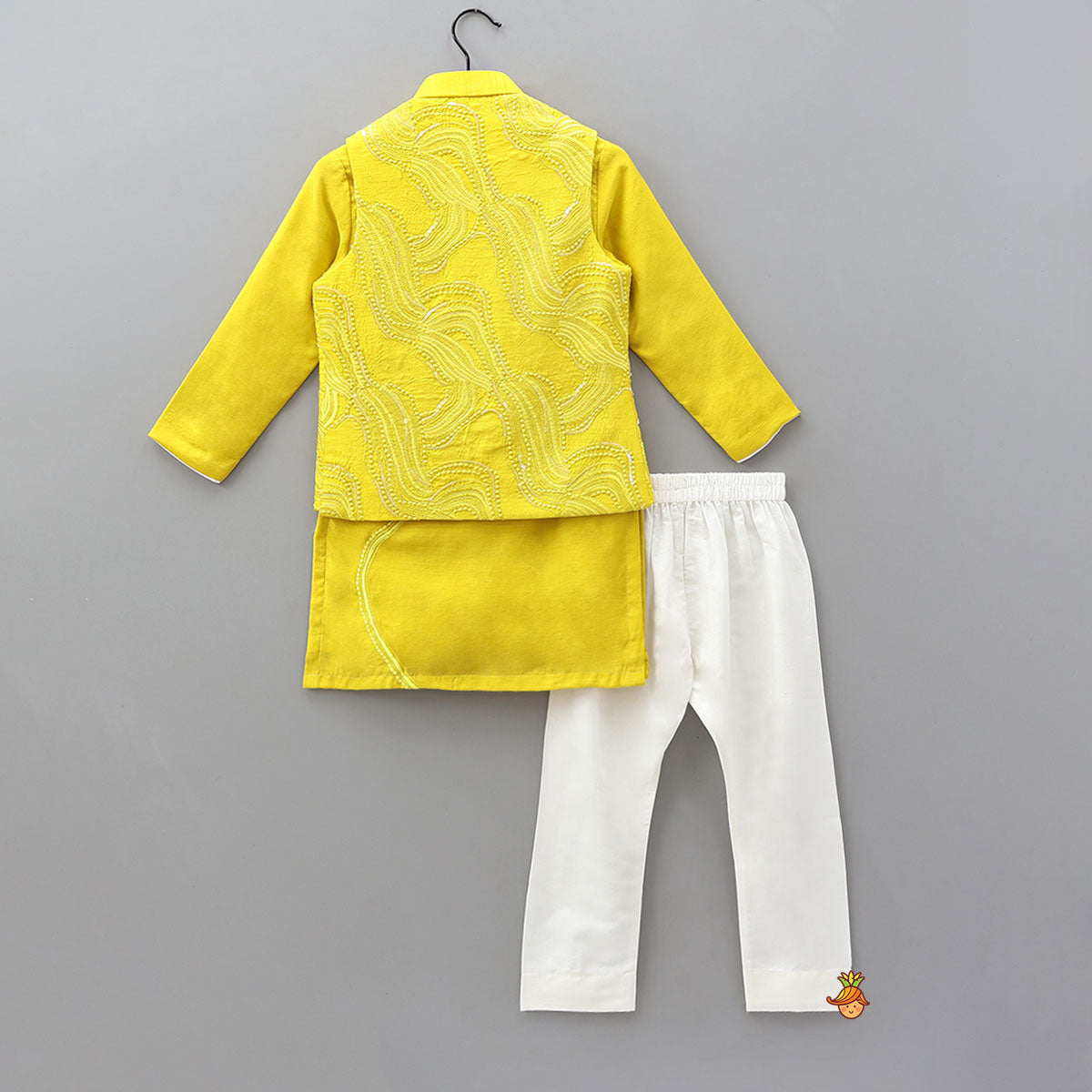 Pre Order: Embroidered Placket Kurta With Matching Jacket And Pyjama