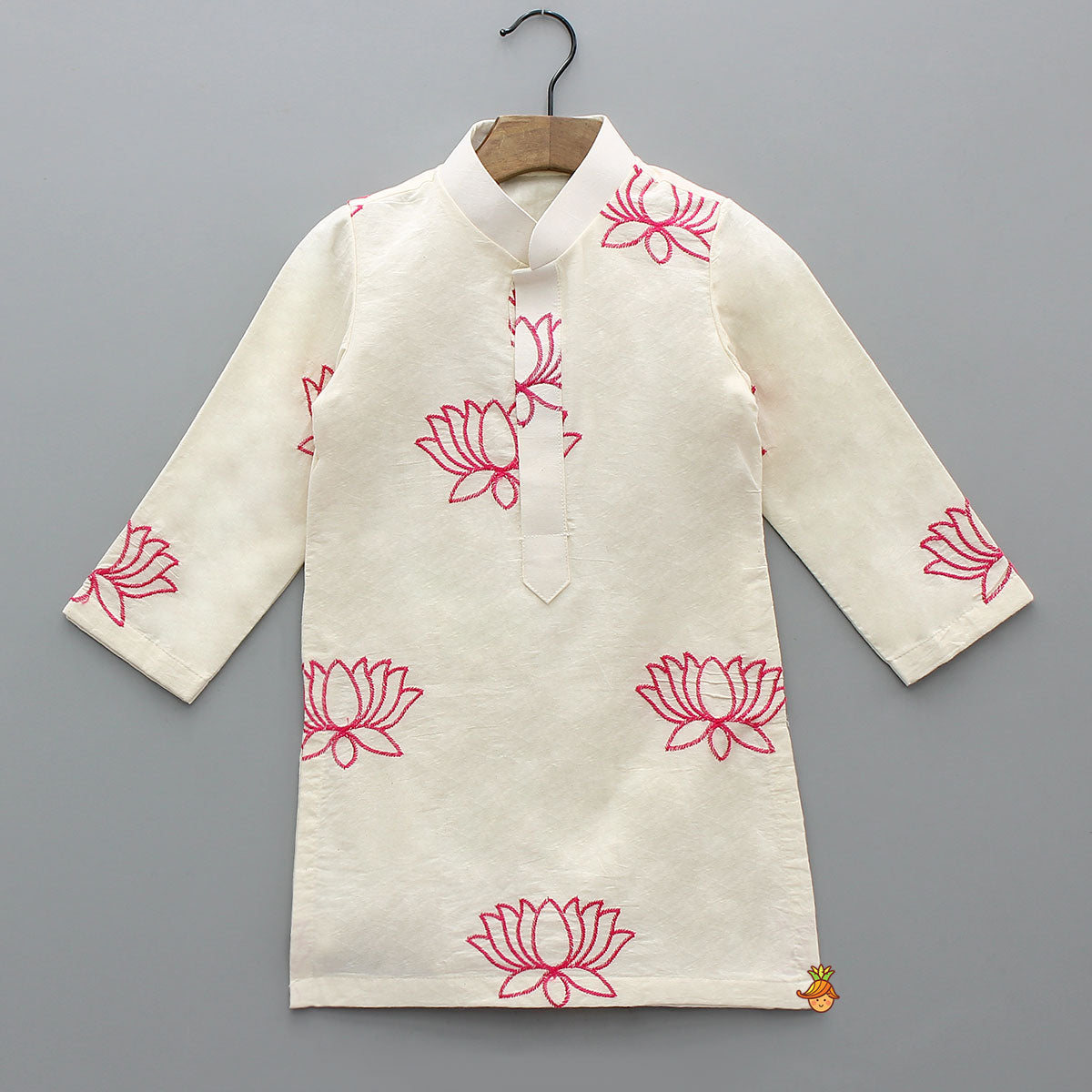 Pre Order: Lotus Motif Embroidered Kurta With Contrasting Jacket And Churidar
