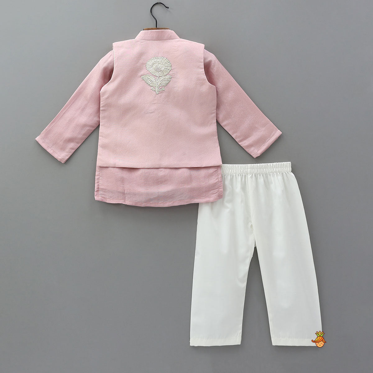 Shimmery Kurta With Shimmery Front Open Hand Embroidered Jacket And Pyjama