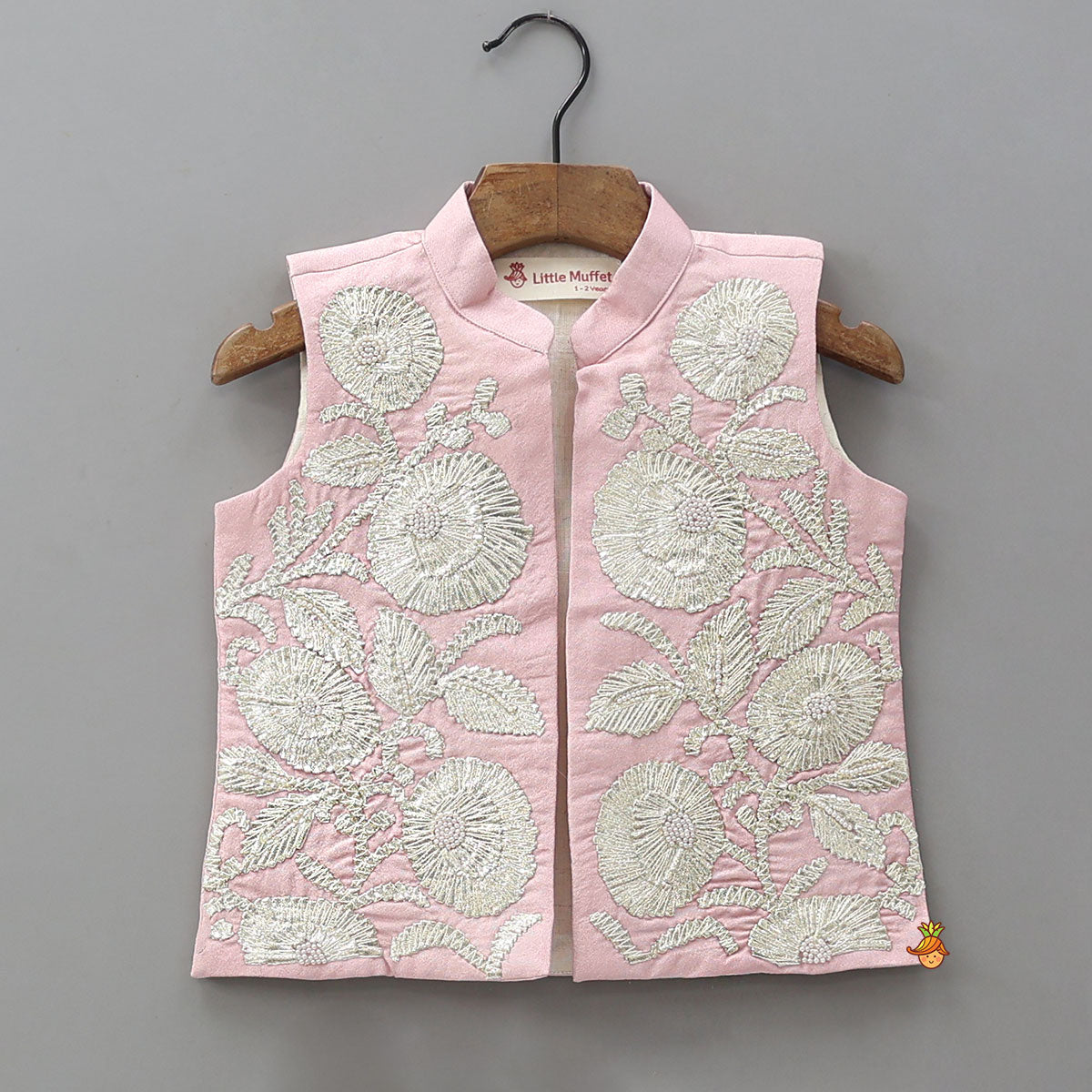 Shimmery Kurta With Shimmery Front Open Hand Embroidered Jacket And Pyjama