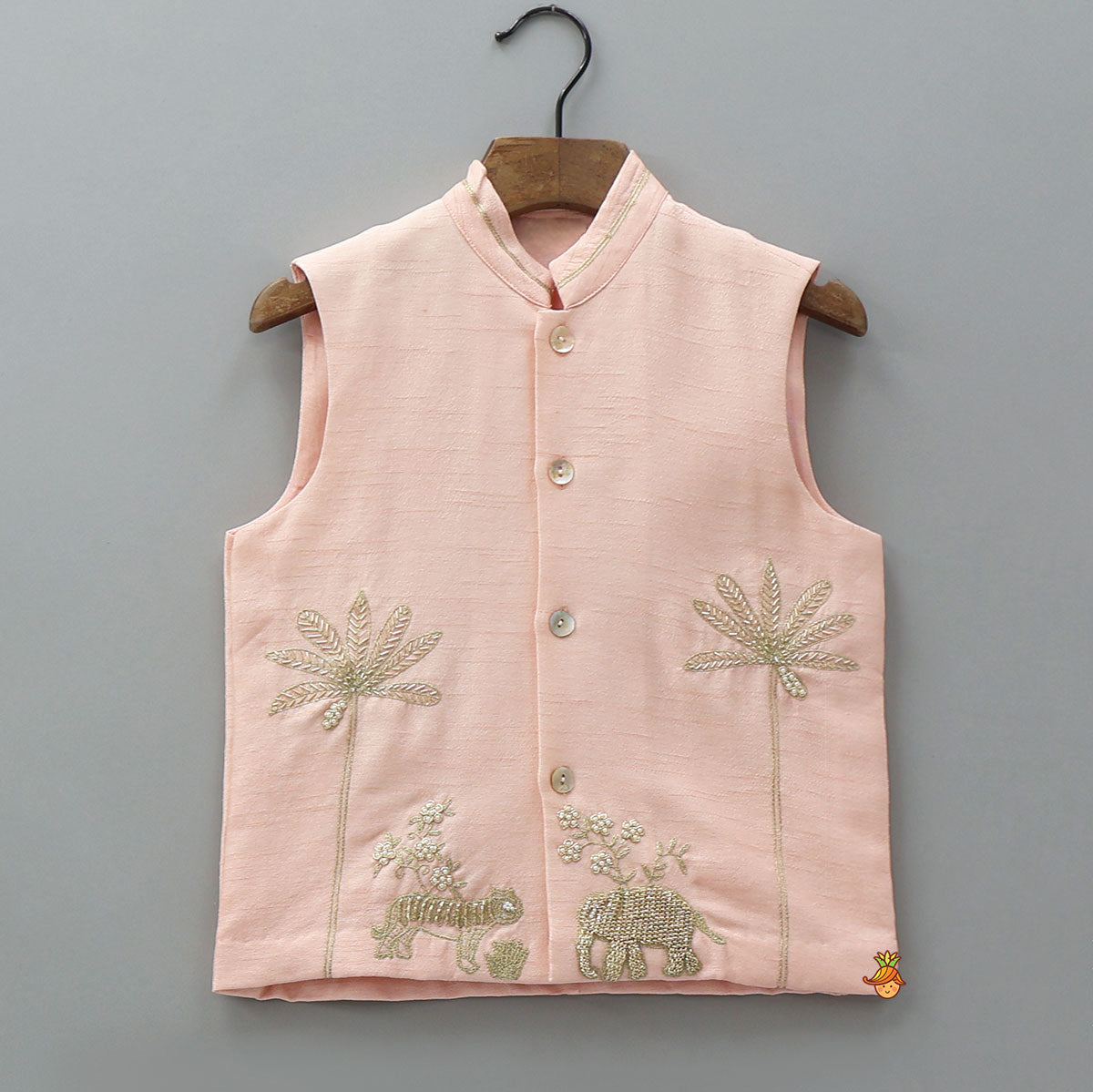 Ethnic Kurta With Jungle-Themed Embroidered Jacket And Pyjama