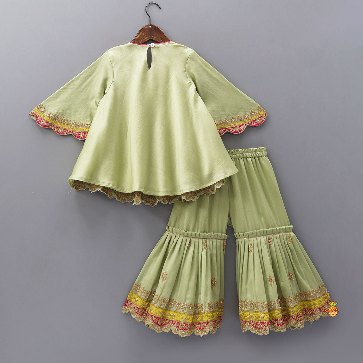 Pre Order: Stylish Scalloped-Sleeve Kurti And Sharara