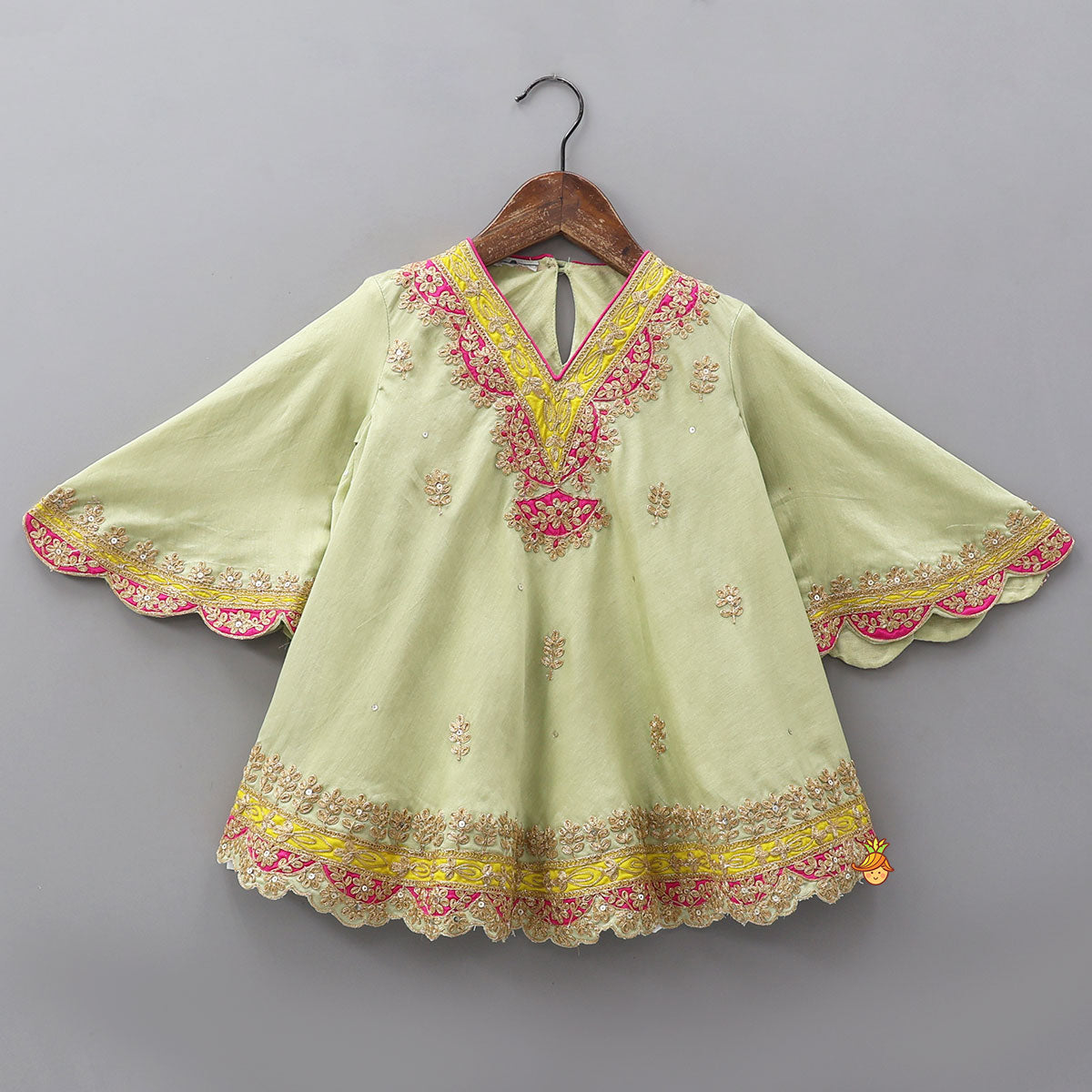 Pre Order: Stylish Scalloped-Sleeve Kurti And Sharara