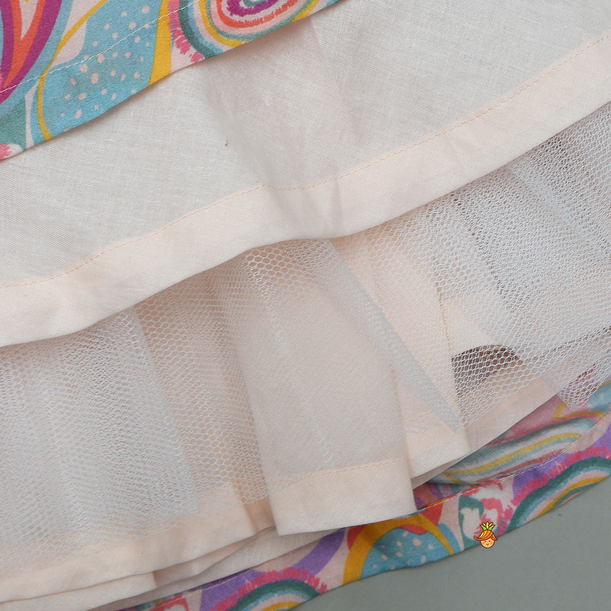 Pre Order: Faux Mirror Work Strappy Top And Printed Lehenga