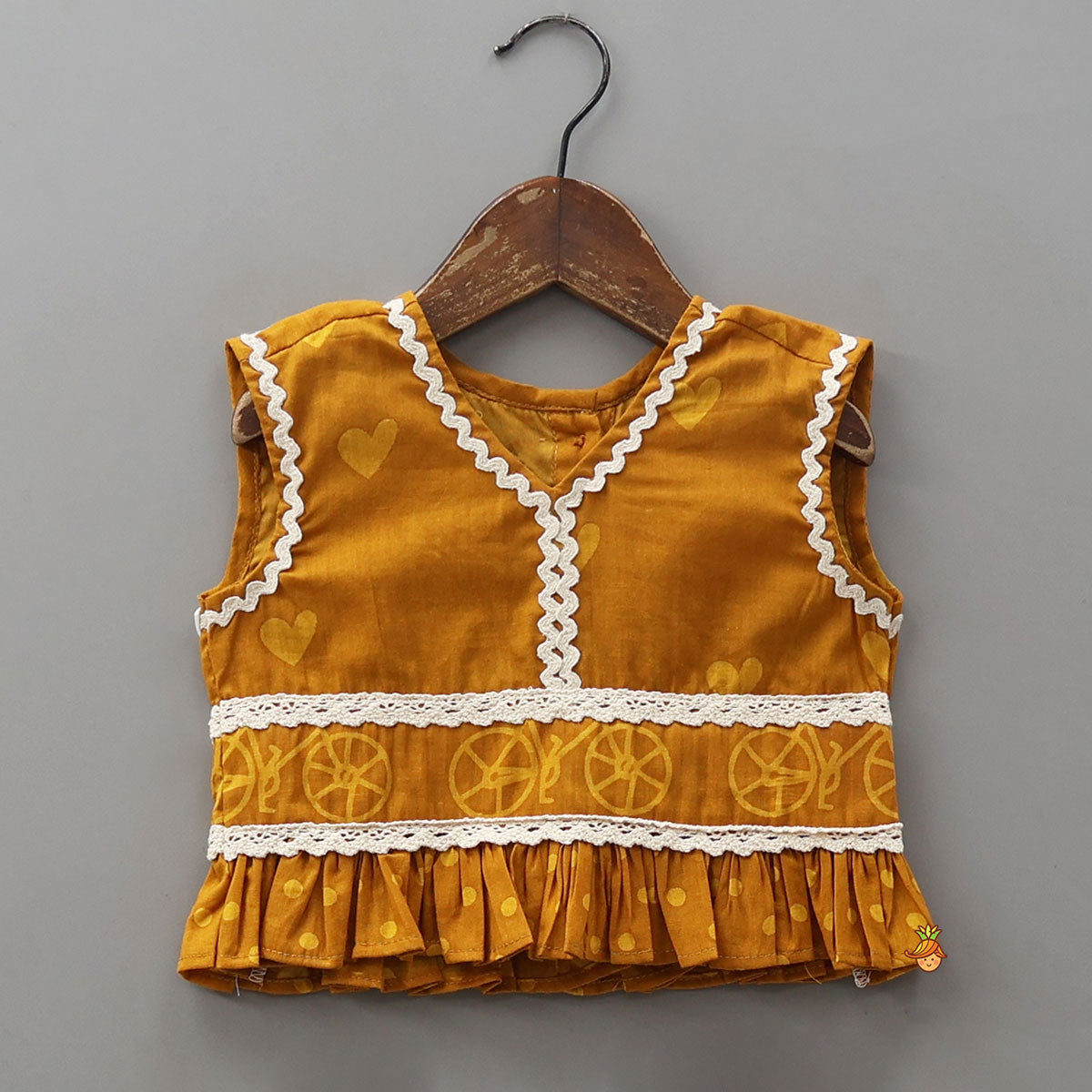 Pre Order: Elegant V-Neck Printed Top With Matching Lehenga