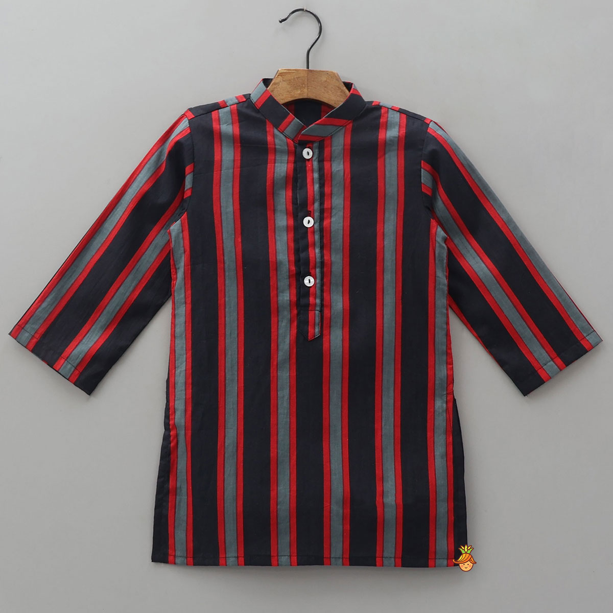 Pre Order: Vertical Striped Kurta With Printed Jacket And Pyjama