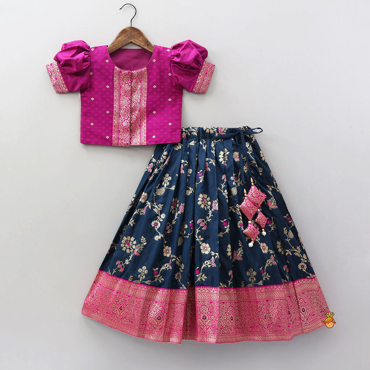 Pre Order: Puff Sleeves Top With Brocade Lehenga