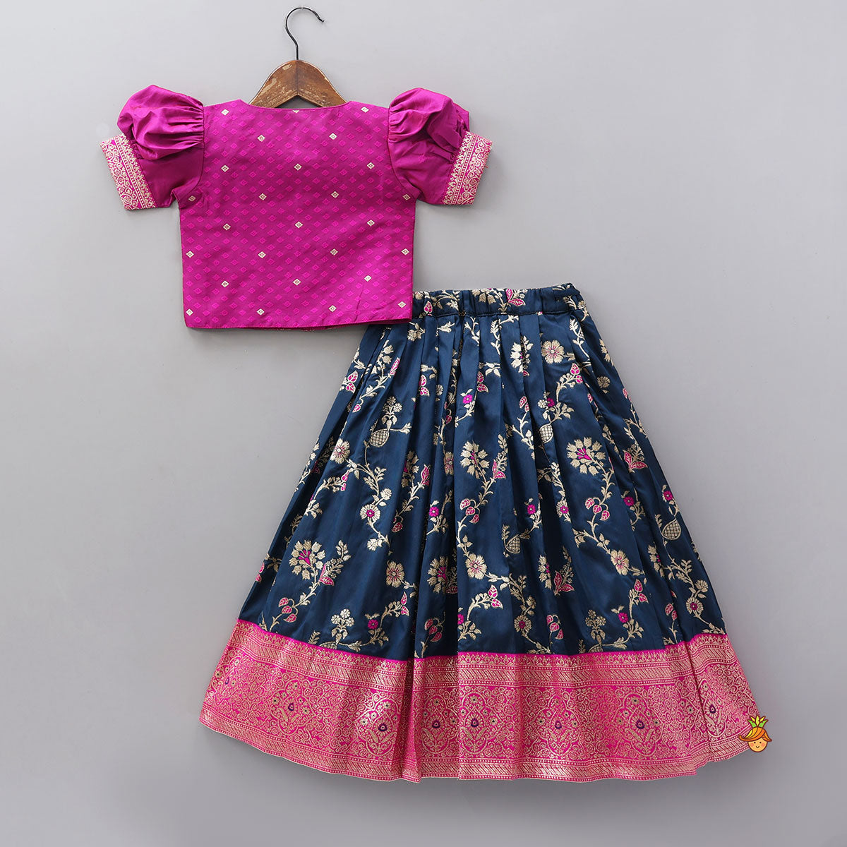 Pre Order: Puff Sleeves Top With Brocade Lehenga