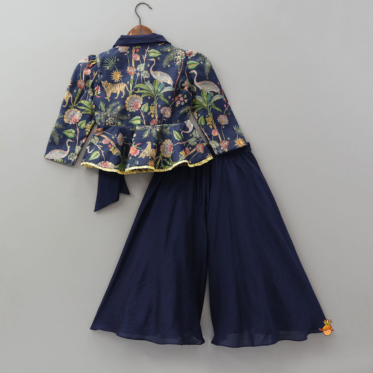 Pre Order: Printed Jacket Style Peplum Top And Flared Palazzo