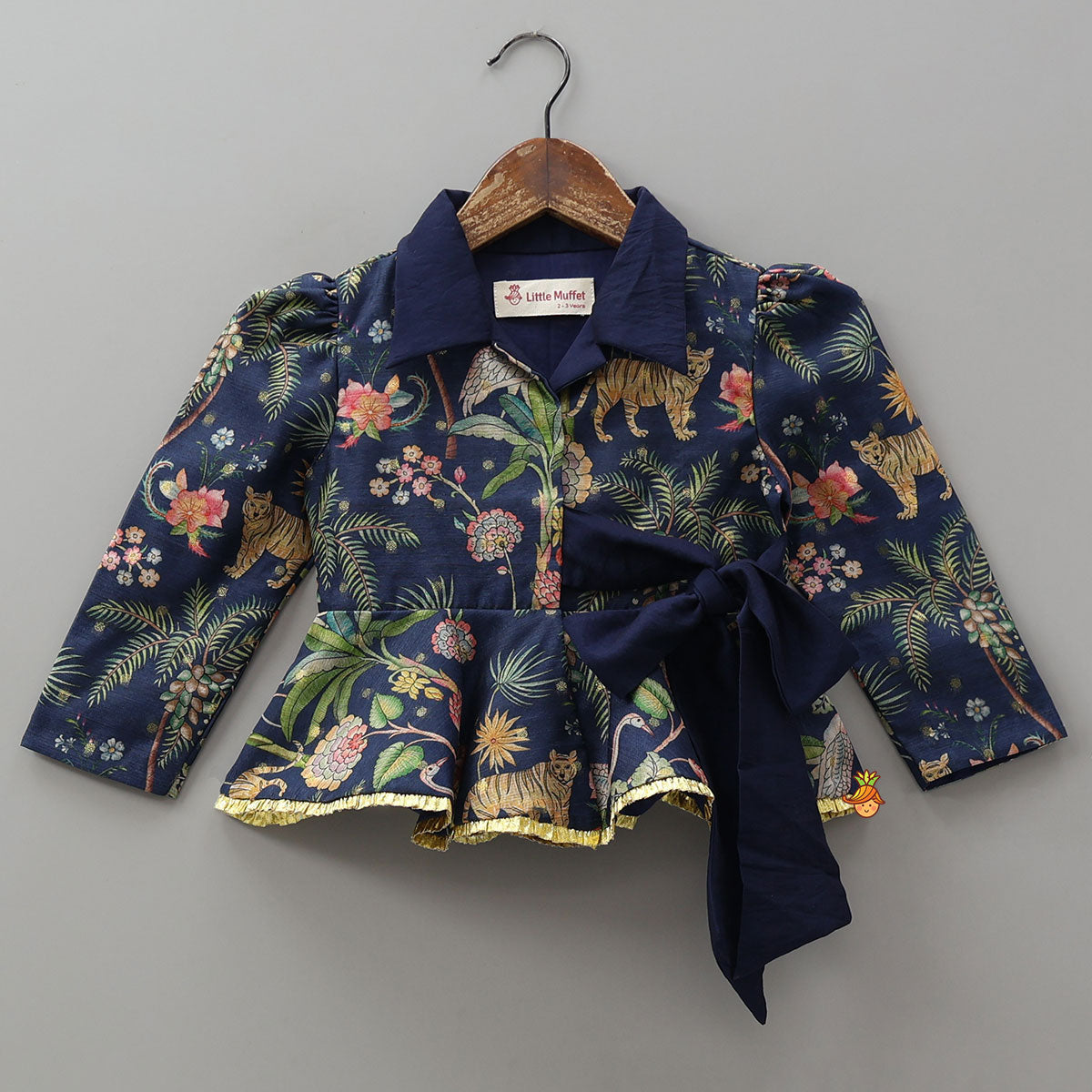 Pre Order: Printed Jacket Style Peplum Top And Flared Palazzo