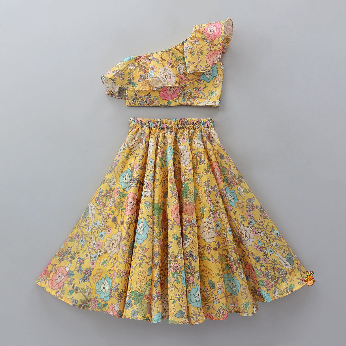 One-Shoulder Ruffled Crop Top And Lehenga