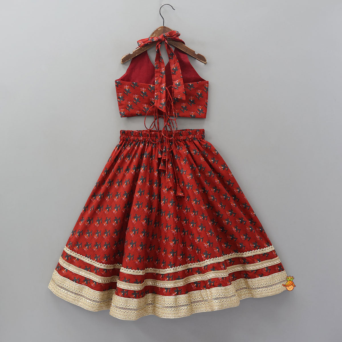 Pre Order: Floral Embellished Halter Neck Top And Lehenga