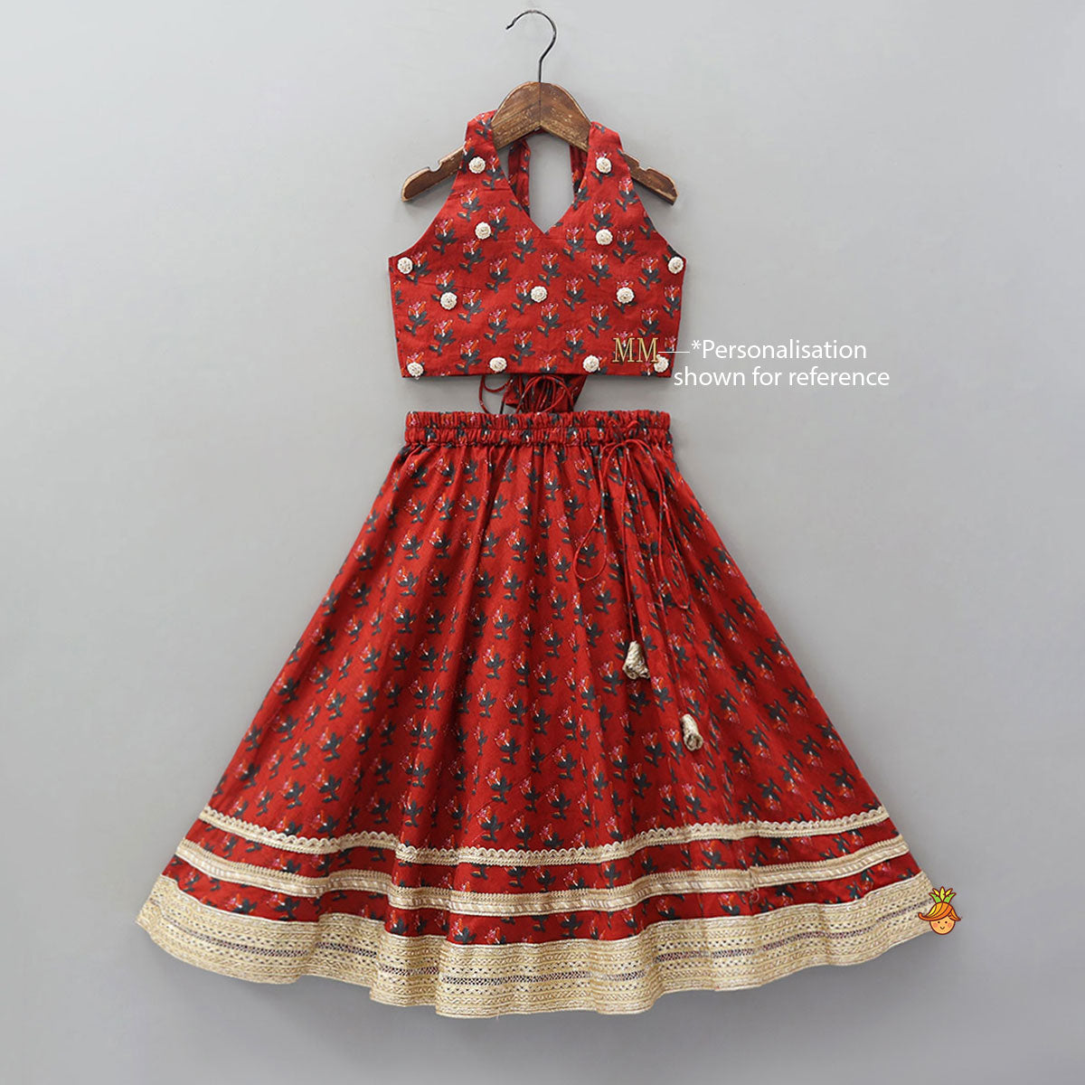 Pre Order: Floral Embellished Halter Neck Top And Lehenga