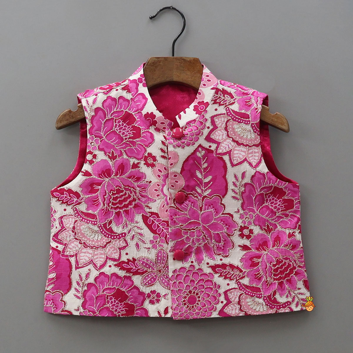 Pre Order: Ethnic Kurta With Adorable Floral Work Jacket And Pyjama