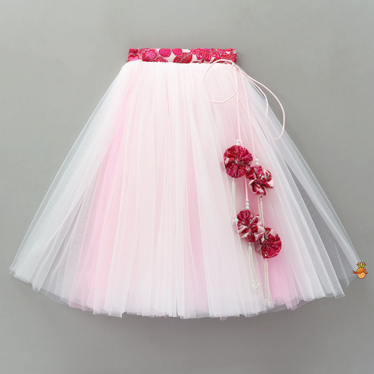 Pre Order: Stand Collar Elegant Top And Floral Tassels Embellished Lehenga