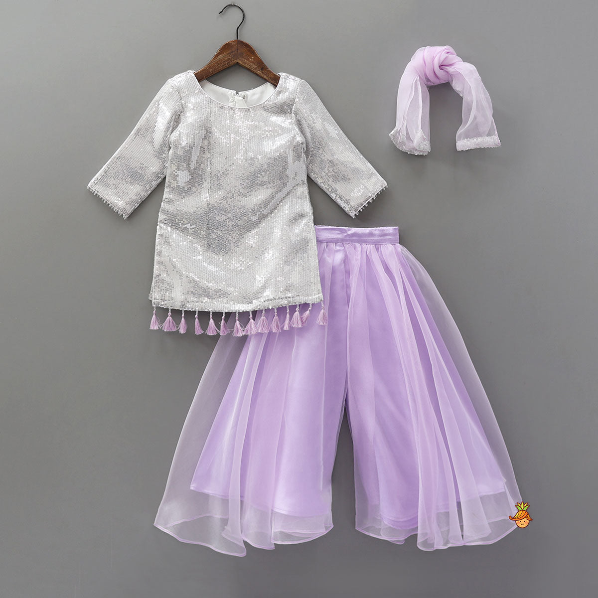 Pre Order: Heavy Sequined Kurti With Shimmery Palazzo And Matching Dupatta