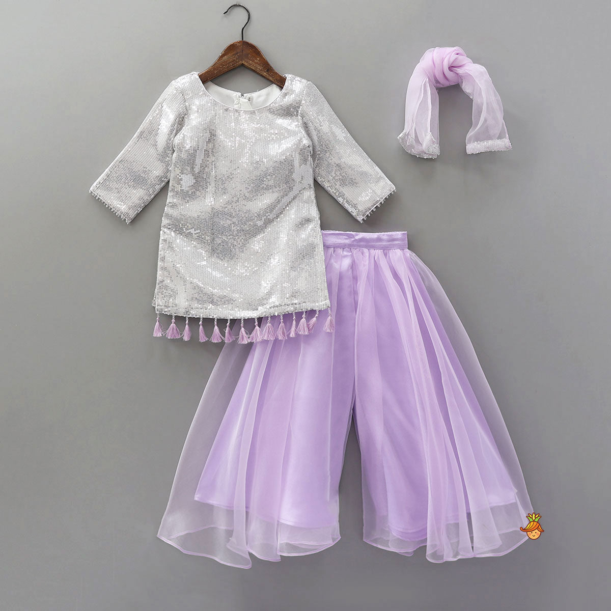 Pre Order: Heavy Sequined Kurti With Shimmery Palazzo And Matching Dupatta