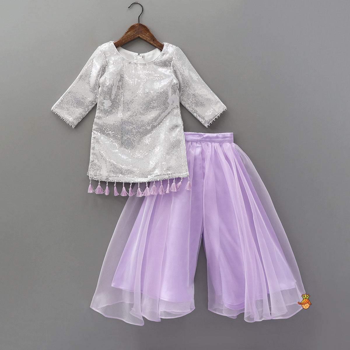 Pre Order: Heavy Sequined Kurti With Shimmery Palazzo And Matching Dupatta