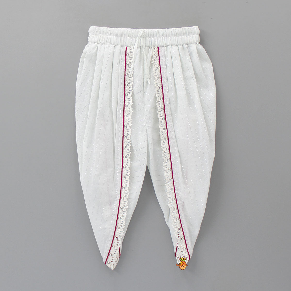 Lurex Striped Hand Block Floral Printed Angarkha Kurti And Dhoti