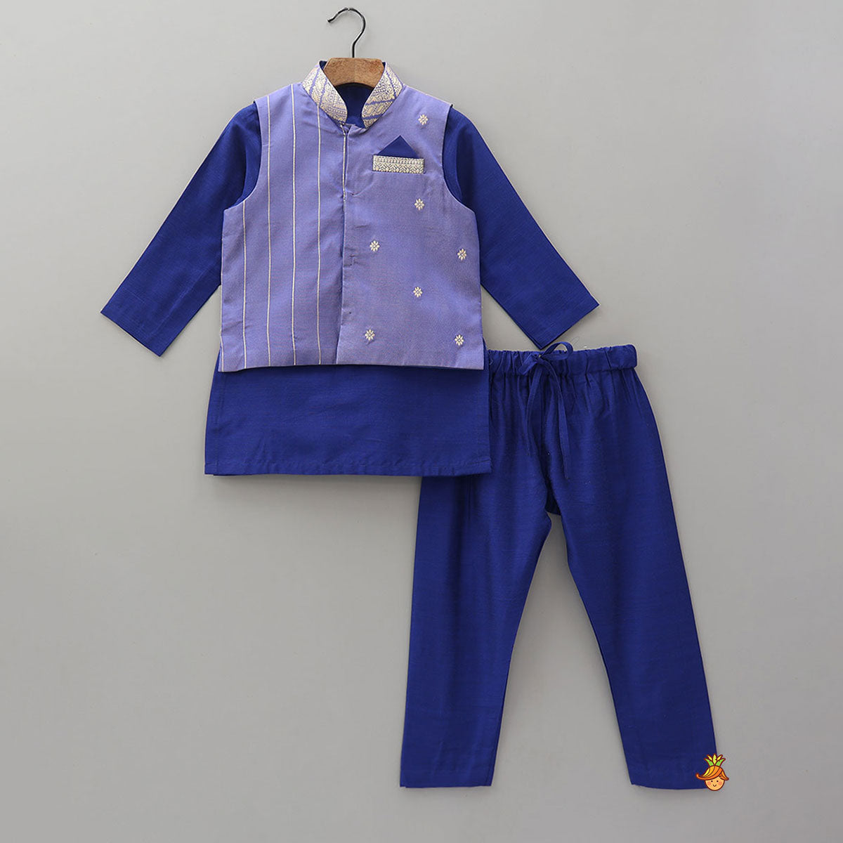 Ethnic Kurta With Brocade Jacket And Matching Pyjama