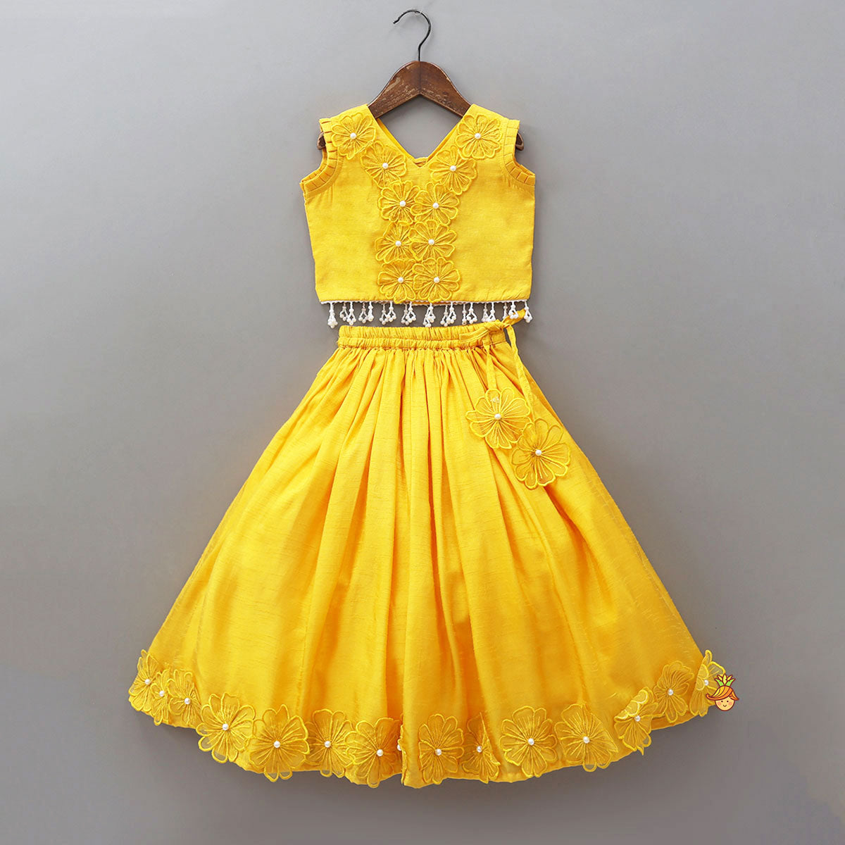 Pre Order: Floral Applique Work Top And Lehenga